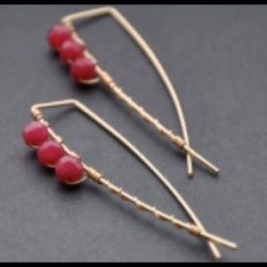 Ruby Quartz Earrings, Gold Red, 14K Gold Threader